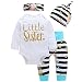 4Pcs Baby Girls Clothes Little Sister Long Sleeve Romper+Striped Long Pants+Hat