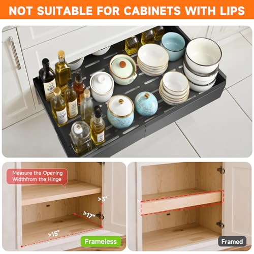 Pull out Cabinet Organizer,Adjustable Width (14"-19") and Depth (17"-24") Expandable,No Drill Slide out Drawers for Kitchen,Pantry,Adhesive Roll out Shelves,for Cabinets Without Lip (grey) by Timboniture - Image 3