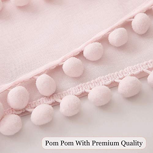 Miulee 2 Pcs Linen Textured Pink Window Sheer Curtains 84 Inches With Pom Pom For Bedroom Living Room Semi Transparent Kids Voile Panels For Light Filtering W 54 X L 84 Baby Pink #TOP2