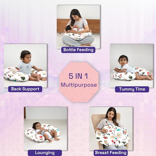 Image of Wakefit Nursing Pillow with Cape for Breastfeeding & Baby Care | 5 in 1 Feeding Pillow with 100% Cotton Removable Cover | Super Soft & Machine Washable | Farmhouse