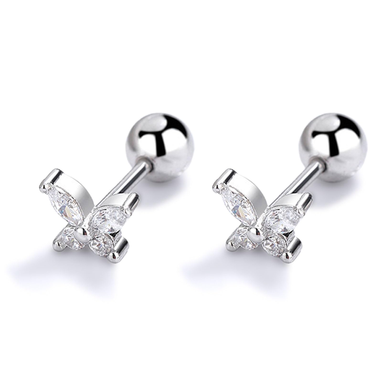 Screw-type Earrings, Women's, 925 Silver, Second Earring, Hypoallergenic Metal, Small, Cute, Flowers, Screw Type, Celebrations, Gift, Popular, Gift Box Included