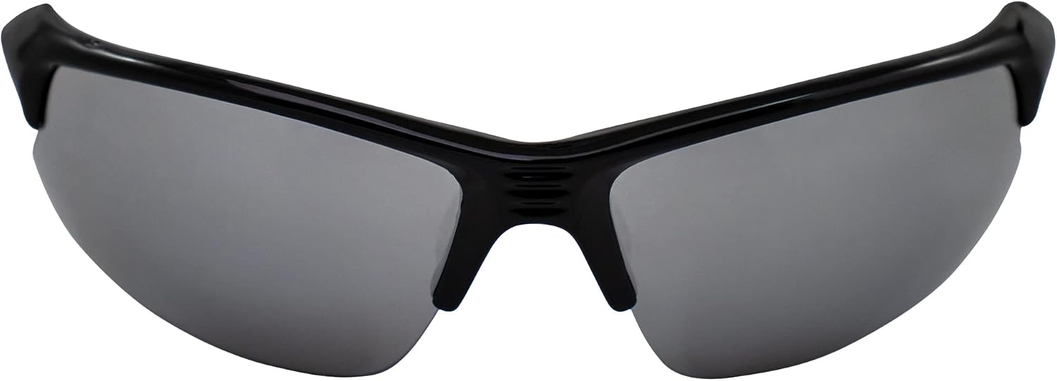 AlterImage Arrow Wraparound Sports Retro Sunglasses for Men or Women Black Semi-Rimless Frame w/Coinjected White Rubber Tips & Flash Mirror Lenses
