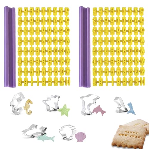 152 Pcs Letter Stamps for Clay, Alphabet Number Symbols Cookie Cutters Set & 6 Cookie Cutters Shapes Baking,Numbers Alphabet Stamp,DIY Fondant Embosser for Biscuit,Chocolate & Cake Decorating