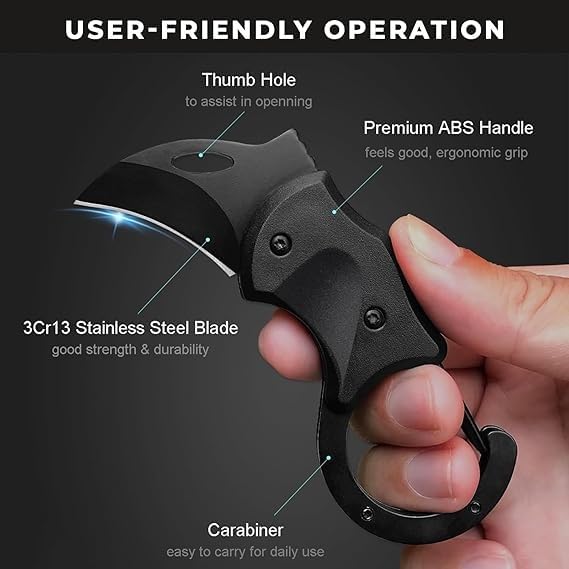 Image of Foldable Knife (Manual) Metal Keychain Key Ring Holder For Kitchen, Home, Travel and Office Tool Carbon Steel | Multipurpose Carbon Steel Blade Pocket Knives for Kitchen (BLACK - KEY CHIAN)