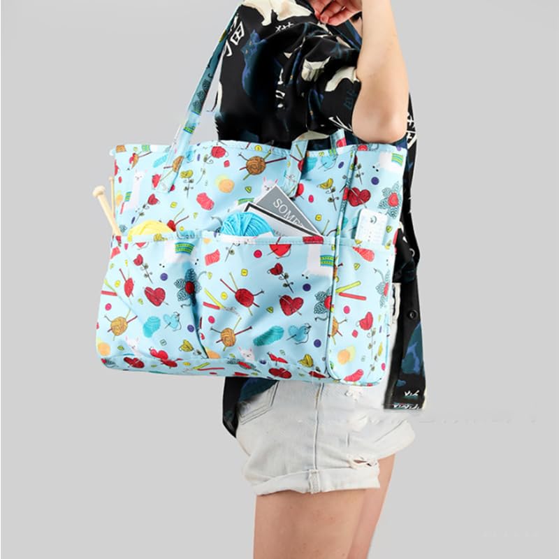 Soulnioi Knitting Bag,Crochet Projects Tote Bag,Knitting Bags and Knitting Organizers,Craft Bags with Compartments for Carrying Unfinished Project - Image 3