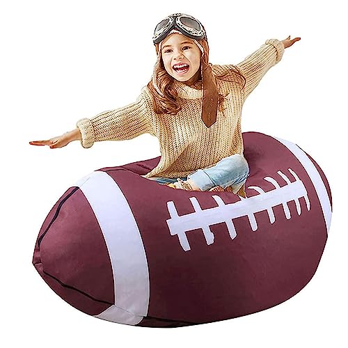 Hwoek Children's Bean Bag Chair Cover Multi-Purpose Cloth Cover Lazy Lounger Bean Bag Chair Cover (No Filling) Soft Storage Bag Comfy Chair-Toys,Rugby,18In #TOP3