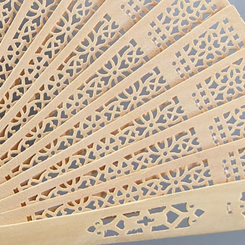 Folding Hand Fan with Hollow Engraving Sandalwood Design, 8x1x1 In Foldable Portable Lightweight Durable Long Lasting Engraved Hand Held,Stylish Dancing Fans for Wedding Parties Summer Guests (beige) - image 3