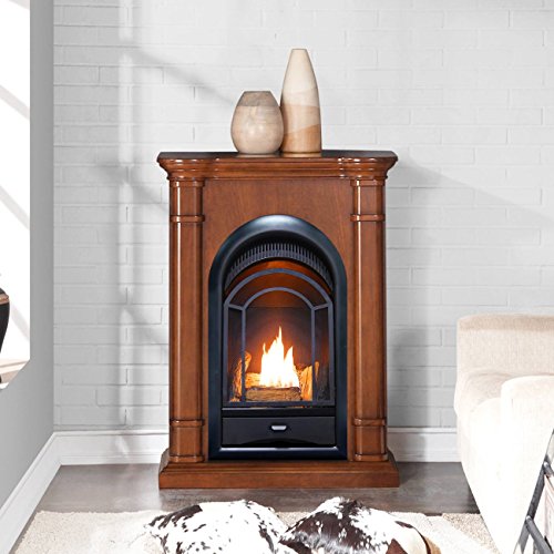 Dual Fuel Ventless Gas Fireplace System with Mantle, Thermostat