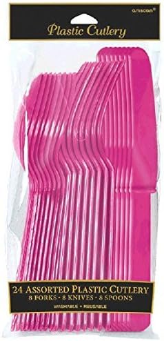 Amscan Premium Assorted Party Cutlery, 24 piece, Magenta