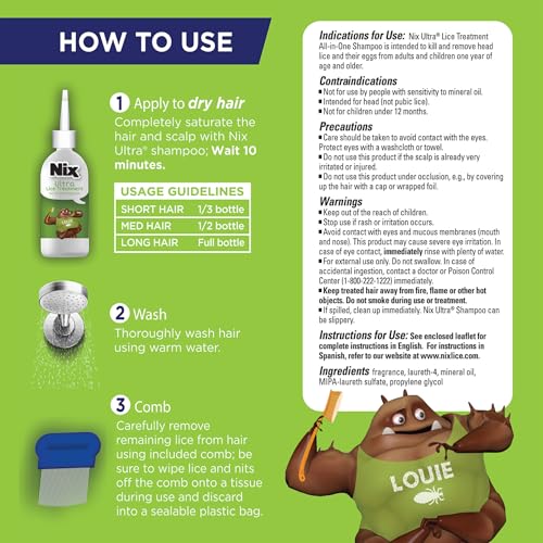 Image of Nix Ultra All-in-One Treatment & Prevention Kit, 4 Fl Oz Shampoo, Comb and 6 Fl Oz Daily Leave-In Spray - Gentle Pesticide-Free Head Lice Remover Kit