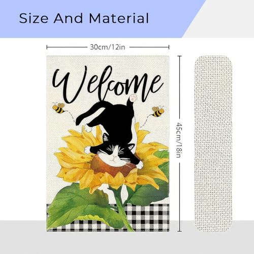 AmoraDec Tuxedo Cat Garden Flag 12x18 Double Sided Welcome Summer Sunflower Yard Flag (Sunflower) — view 5