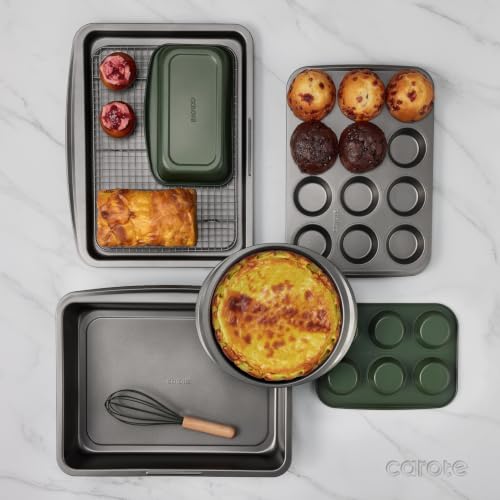 Image of CAROTE 49pcs Nonstick Cookware Set, Pots and Pans Set with Bakeware | Cooking Set with Silicone Lids, Ultra Durable, Easy Clean, Induction Compatible, Even Heating, with Knife Set, Green