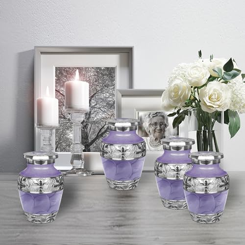 Image of Trupoint Memorials Cremation Urns for Human Ashes, Silver Lining Decorative Burial Urns for Male and Female, Funeral Memorial Urn for Women and Men - Purple with Silver Lining, 4 Keepsakes