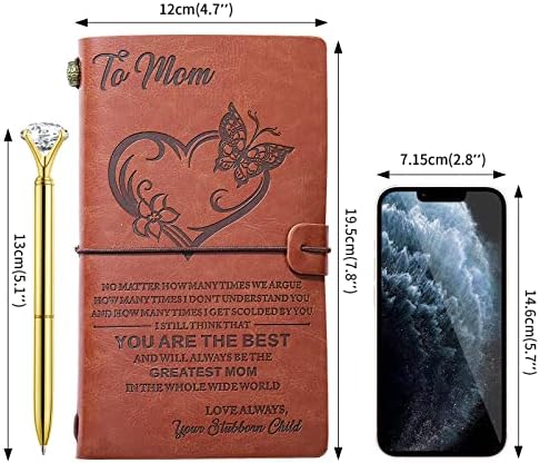 to My Mom Leather Journal Set with Pen,Mother's Day Anniversary Birthday Thanksgiving Gifts from Daughter Son, Mom Notebook Refillable Travel Diary