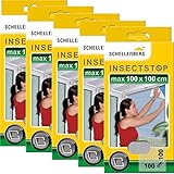 Schellenberg 5er Spar Pack Fliegengitter für Fenster, 100 x 100 cm, weiß, einfache Montage ohne Bohren, inklusive Befestigungsband