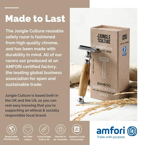Jungle Culture® Bamboo Safety Razor for Men & Women • Premium Eco Friendly Razor • Fits Double Edge Blades • Plastic Free & Zero Waste Shaving • Light - Image 2
