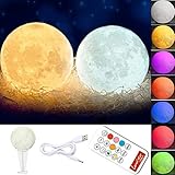 Globalstore 3D Moon Lamp Baby Night Light Remote Control, White and Warm White with Adjustable 7 Colors Rechargeable and Timer(5.9Inch)