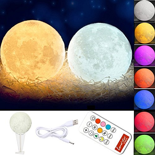 Global-Store 3D Moon Lamp Baby Night Light Remote Control, White and Warm White with Adjustable 7 Colors Rechargeable and Timer(5.9Inch)