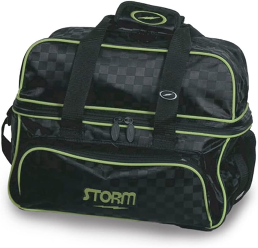 Storm 2 Ball Deluxe Checkered Tote Bowling Bag- Black/Lime