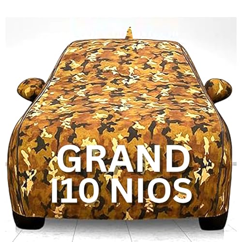 Image of 100% Waterproof Car Cover for Grand i10 UV Protection, Dustproof, Windproof | Custom Fit with Mirror Pockets, Belt & Buckle | All Weather Outdoor Body Cover(Jungle)