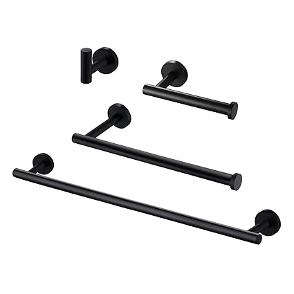 KES Black Bathroom Hardware Set 24 Inches Towel Bar Toilet Paper Holder Towel Hook Hand Towel Holder 4-Piece Stainless Steel Matte Black, LA20BK-42