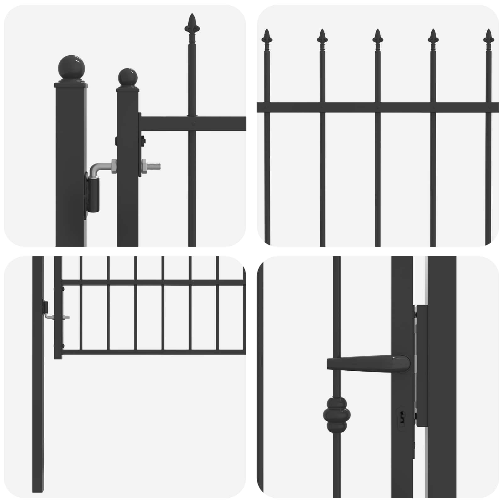 vidaXL Puerta de Cerca Horst 100 x 150 cm Metal Negro Cerradura, Puerta de Seguridad Exteriores Valla Metálica
