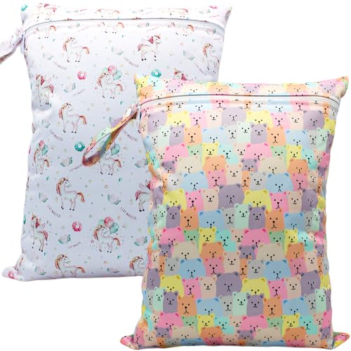 Image of YULUONAPS Wet Dry Bag Waterproof Reusable Wet Bag for Swimsuit, Travel, Beach, Pool, Bathing Suit, Diapers, Dirty Yoga Gym Clothes Daycare Organizer One Zippered Pocket (bear horse), YLN770