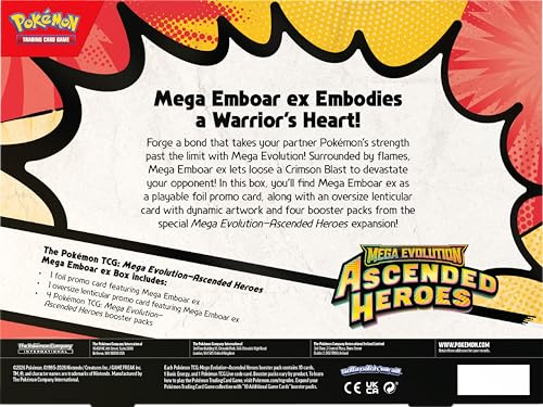 Image of Pokemon TCG: Mega Evolution-Ascended Heroes Mega Emboar ex Box (1 Foil Promo Card, 1 Oversize Lenticular Card & 4 Booster Packs)