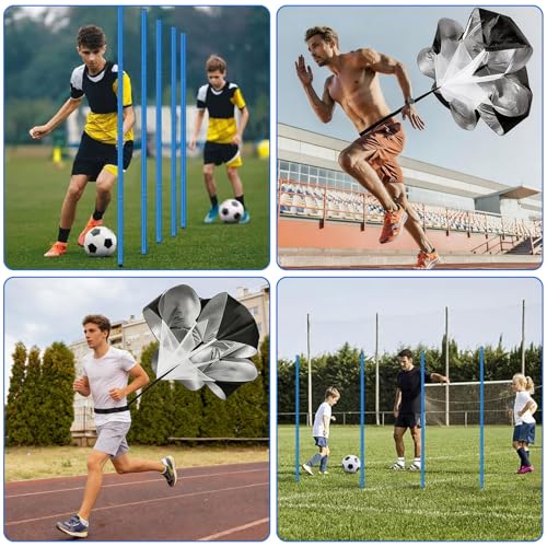 Slalomstangen Fussball Trainingszubehör Fußball Trainingsset mit 6 Slalom Poles,Koordinationsleiter 6m,12 Hütchen,Springseil und Resistance Fallschirm, Fußball Trainingsset für Koordinationstraining
