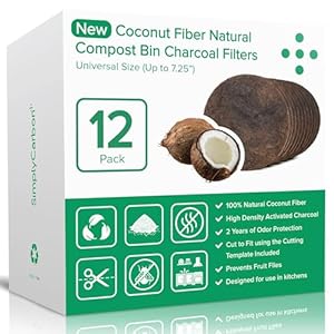 Biodegradable Natural Filter – 2 Years Supply for Kitchen Compost Bins – Longer Lasting Activated Charcoal – Universal Size Fits All Compost Bins up to 7.25″ Filter Size – Replacement Set of 12