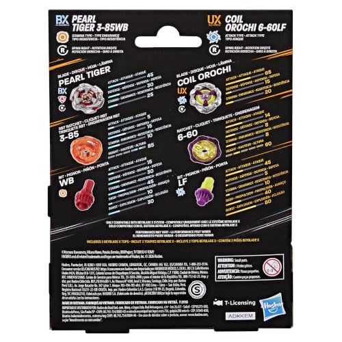 Image of Beyblade X Coil Orochi 6-60LF UX & Pearl Tiger 3-85WB BX Dual Pack Set