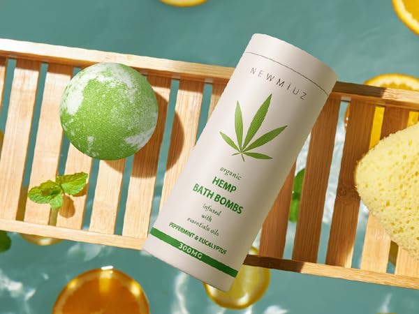 Miniatura 7 de Bombas de baño de cáñamo orgánico con infusión de aceite esencial de eucalipto de menta, regalos esenciales de baño de lujo para piel seca Sumérgete