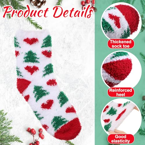 Image of Haysandy 6 Pairs Christmas Fuzzy Socks Gifts Bulk Xmas Holiday Fluffy Socks Women Men Kids Winter Warm Slipper Socks