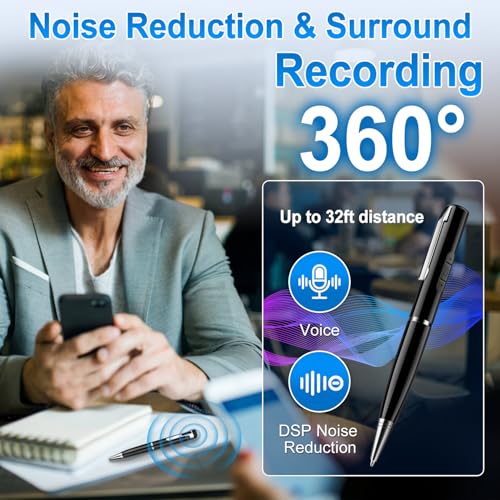 128GB Diktiergerät Digital, Voice Recorder mit 1536 Stunde Aufnahmekapazität, One-Click Recording, 360° Surround Aufnahme, Tragbar Digitales Diktiergerät Aufnahmegerät für Vorlesungen, Meetings