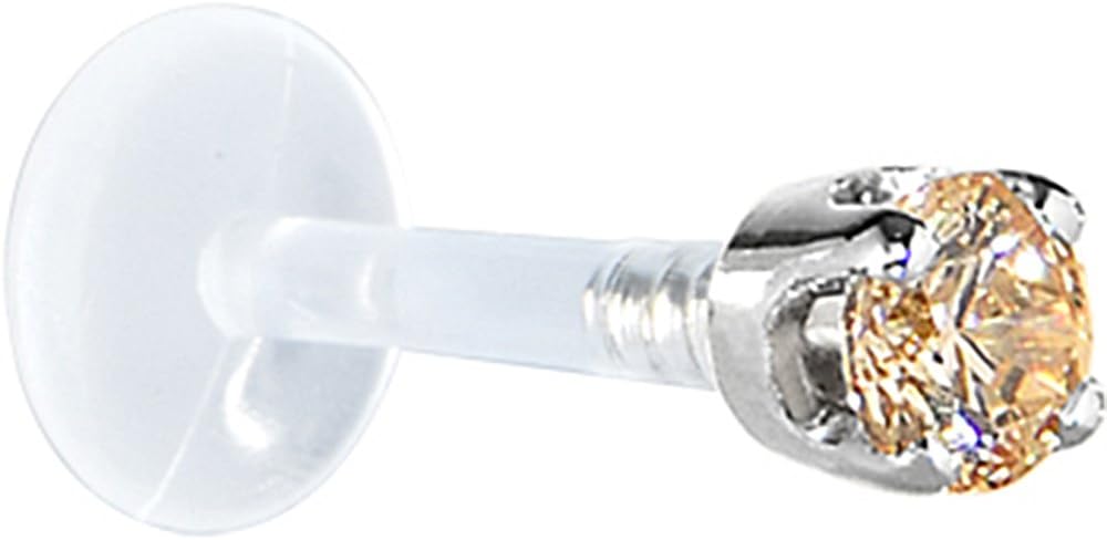 Body Candy Solid 14k Gold Flat Back Earring -16G 3mm CZ Bioplast Helix Cartilage Tragus Stud Earring- Handmade in USA Hypoallergenic Piercing Jewelry