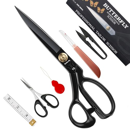 Butterfly Ultra Sharp Professional Fabric Scissors for Sewing - 10” High Carbon Steel Heavy Duty Tailor Shears with Ergonomic Grip for Craft Cutting, Textile, Quilting, Dressmaking, Home & Office Use