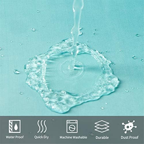 Furlinic Shower Curtain White and Turquoise Mould Resistant Polyester Fabric Bath Curtains with Weighted Hem Waterproof Washable for Wet Room Bathroom Narrow 35x72 Inch(90x180cm).