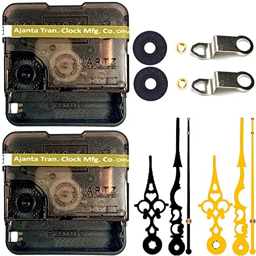 Image of Combo 2 of Ajanta Mfg. Battery Operated Plastic Ticking Wall Clock Movement Machine with Hands (Black,Gold)