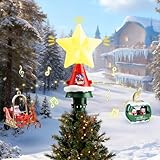 HERMORRYSS Punta Rotante per Albero di Natale, Decorazioni Natalizie con Accessori: Slitta Natalizia e Ruota Panoramica, Decorazione Rotante per Cima Albero Festivo con Luci, Musica e Strisce luminose