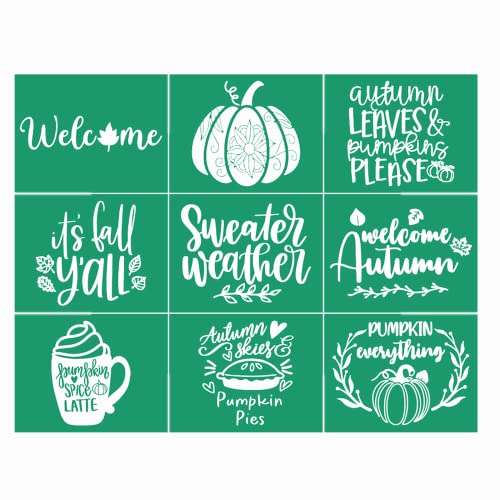 JAJADO Autumn Adhesive Reusable Silk Screen Stencils Pumpkins Fall Wooden Sign Thanksgiving Painting Stencils Mesh Transfers for Crafts on Wood/Mug/Clothing Home Office Decoration
