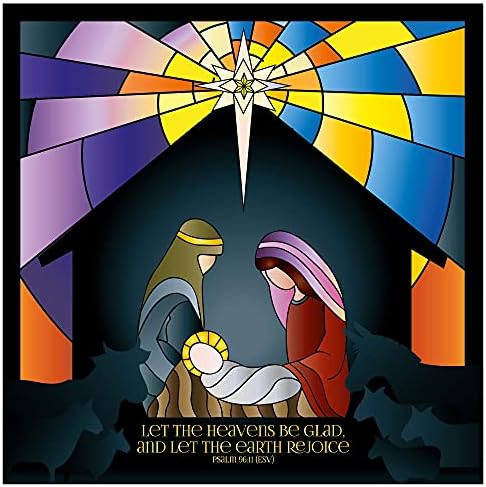 Christian Christmas cards - Stained glass stable, 10 Christmas cards in pack, with Bible verse Luke 2:11 inside these religious Christmas cards, by Just Cards Direct (CM156)