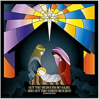 Christian Christmas cards - Stained glass stable, 10 Christmas cards in pack, with Bible verse Luke 2:11 inside these religious Christmas cards, by Just Cards Direct (CM156)