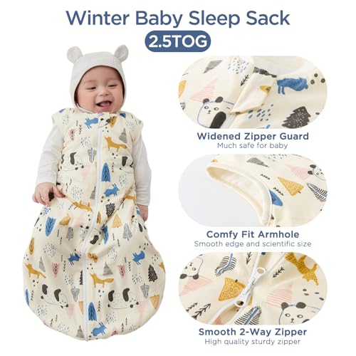 Image of Duomiaomiao 2.5 TOG Baby Sleep Sack 100% Cotton Winter Baby Wearable Blanket, Warm Quilted Comfy Toddler Sleeping Bag