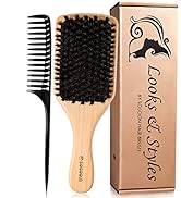 Boar Bristle Hair Brush, 100% Pure Boar Bristle Paddle Brush for Women Men Kids Thin, Fine, Long,...