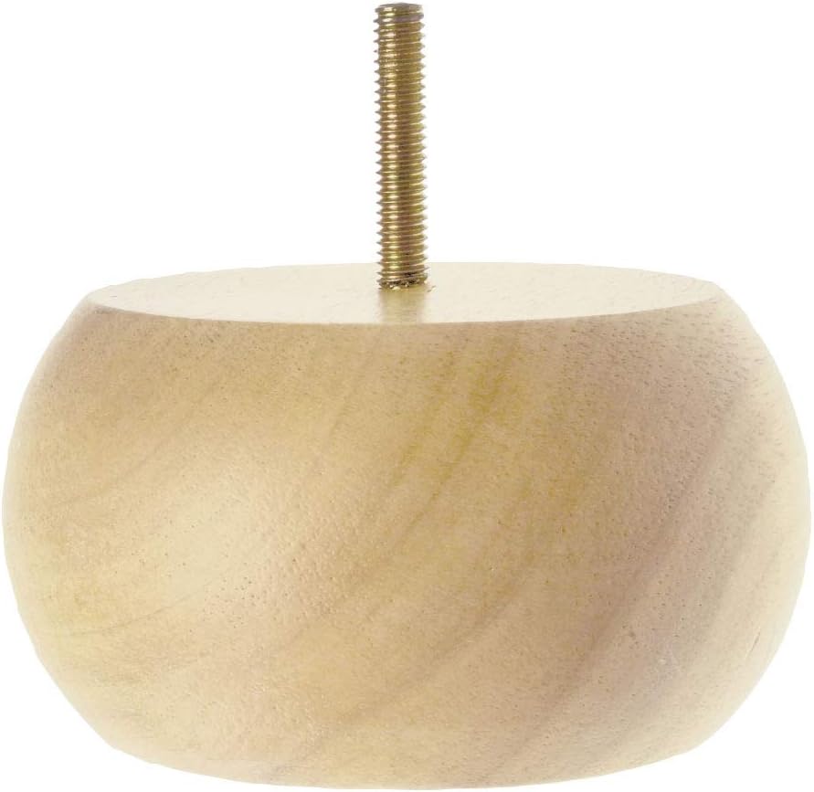 3 in. H x 6 in. Dia Unfinished Solid Hardwood Bun Foot Leg for Furniture | 4 Pack with 4 Free Insert Nuts and Drill Bit