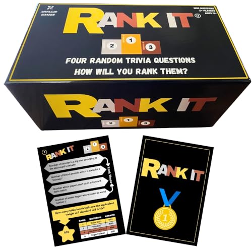 Aryllis RANK IT Quiz Game, 1000+ questions, Rank Answers to Pub Quiz Questions from High to Low, Trivia Game for Adults, Birthday Gift Idea