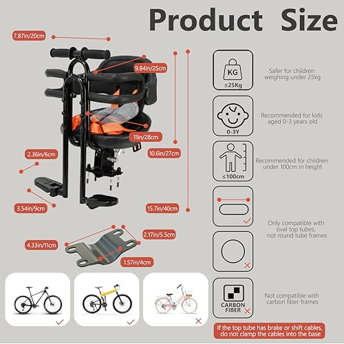 Saurka Kids Bike Seat with Guardrail and Thick Soft Padding, Front Mounted Child Bicycle Seat with Foldable Footrests for 0-3 Years Toddlers Bike Seat for MTB by Saurka - Image 3