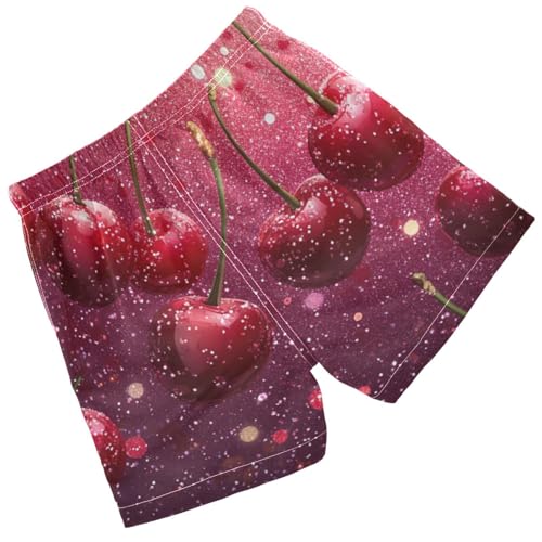 Pigsaly Boys Swim Trunks Glitter Pink Red Cherry Fruit Boys Board Shorts Swimsuit Swimwear Summer Bathing Suit 4T2