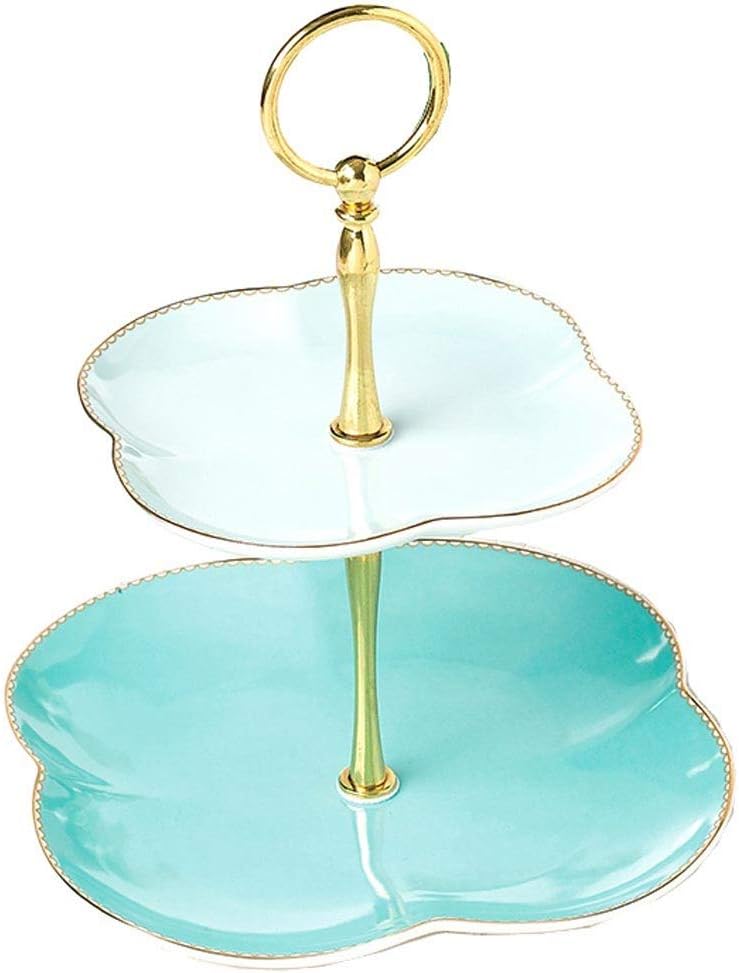 Cake Stands Afternoon Tea Ceramic Mini Fruit Plate Cake Snack Rack European Double Layer Candy Cake Snack Plate Cake Stands (Color : Blue)