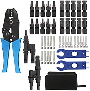 DasMorine Ratchet Crimper Plier, Solar Panel Tools Kit Assembly Including 10 Pairs Female and Male Connectors, 2 Pieces Spanner, Y Branch Connector and Solar Crimping Tool